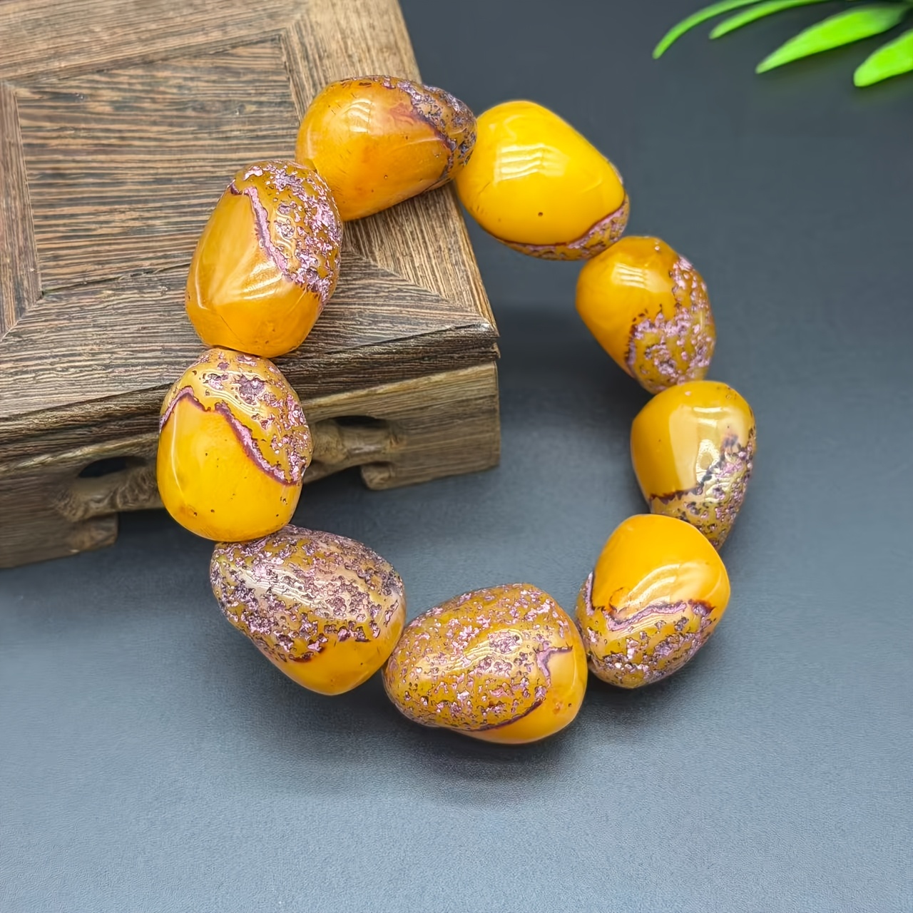 Unisex Natural Amber Wax Beaded Bracelet, Couple's Style
