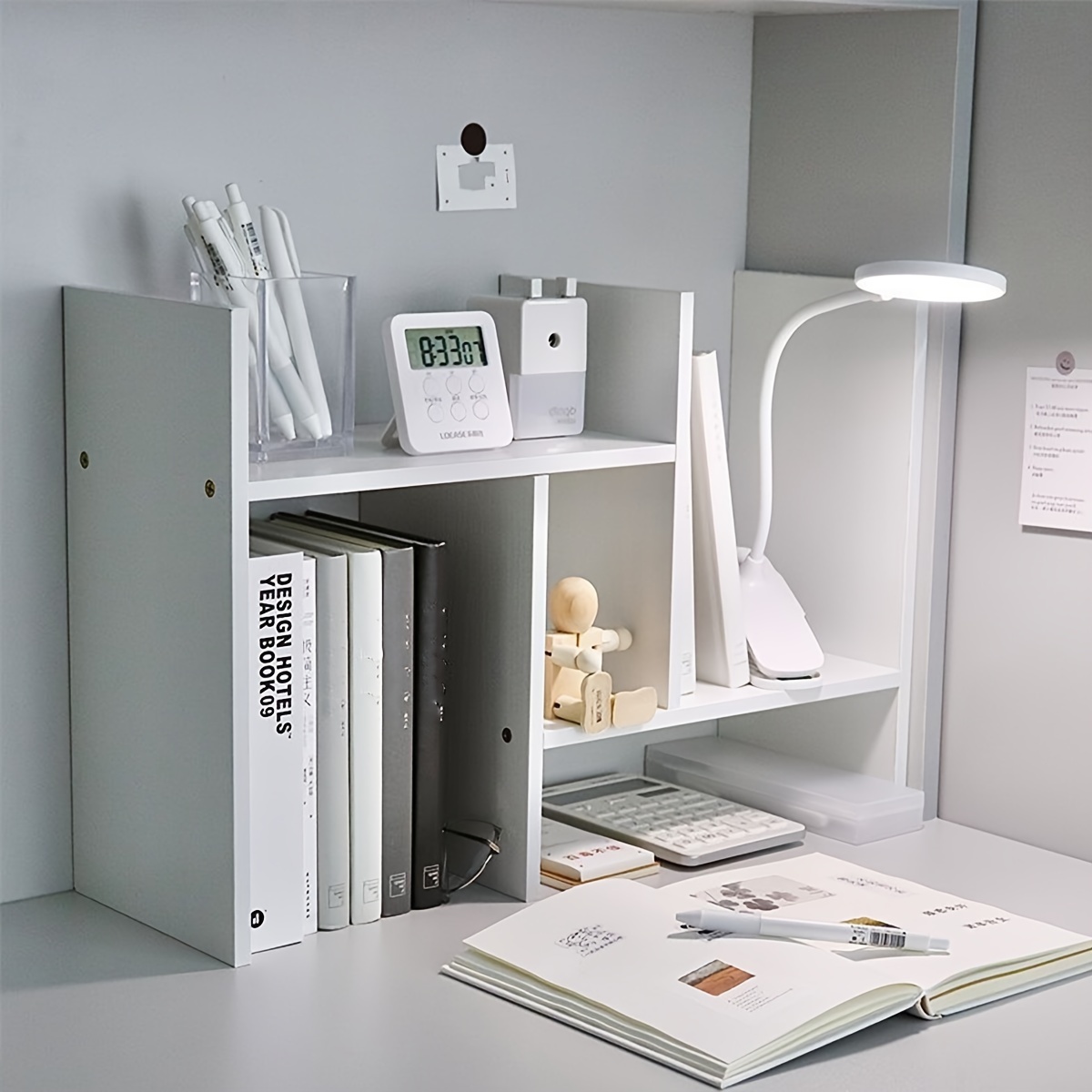 A Retractable Minimalist Desktop Organizer, A Multifunctional Wood-plastic Creative Desktop Combination Storage Rack And Bookshelf
