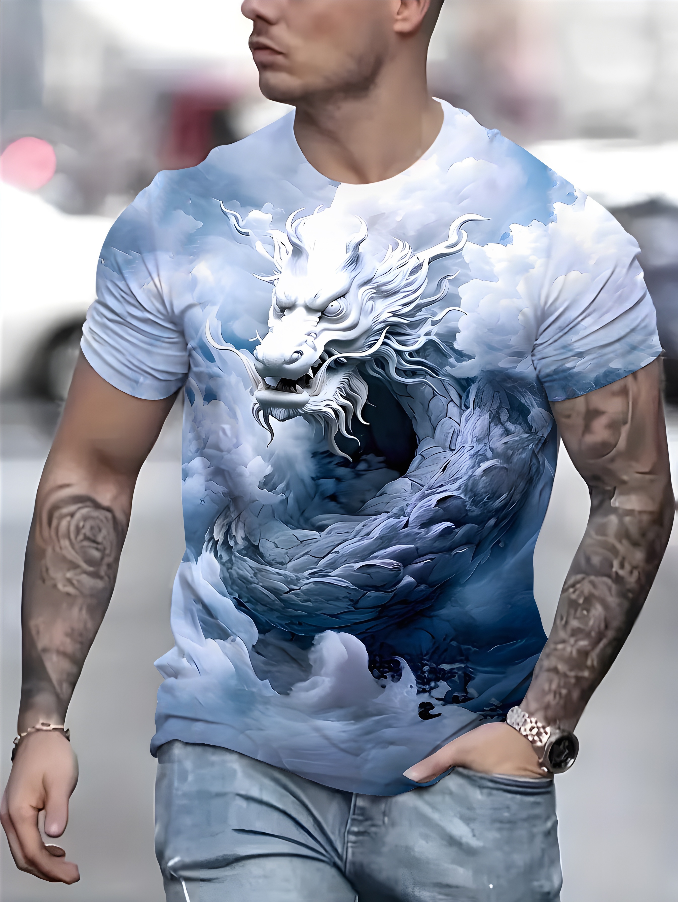 Mens Gifts Unique,Men's 3D Printing Graphic T Shirts Novelty Crew Neck  Short Sleeve Tops Casual Loose Sports Gonging Out Tees #01Blue Small :  : Fashion