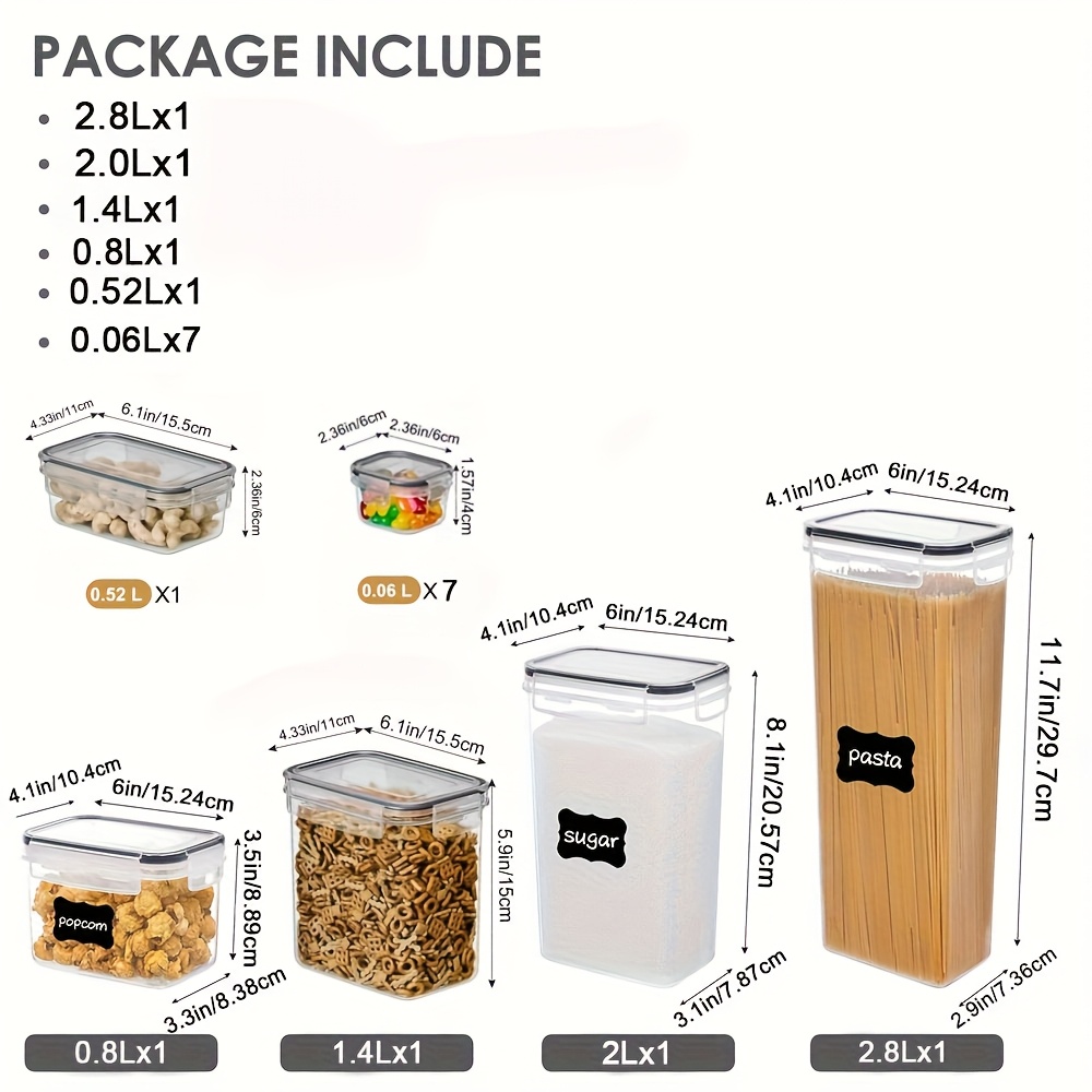 Image of 24pcs(12pcs Box + 12pcs Lid) Airtight Cereal Containers Storage Set With Lids, Plastic Kitchen And Organization Canisters For Cereal, Flour And Sugar, Includes Labels And A Pen