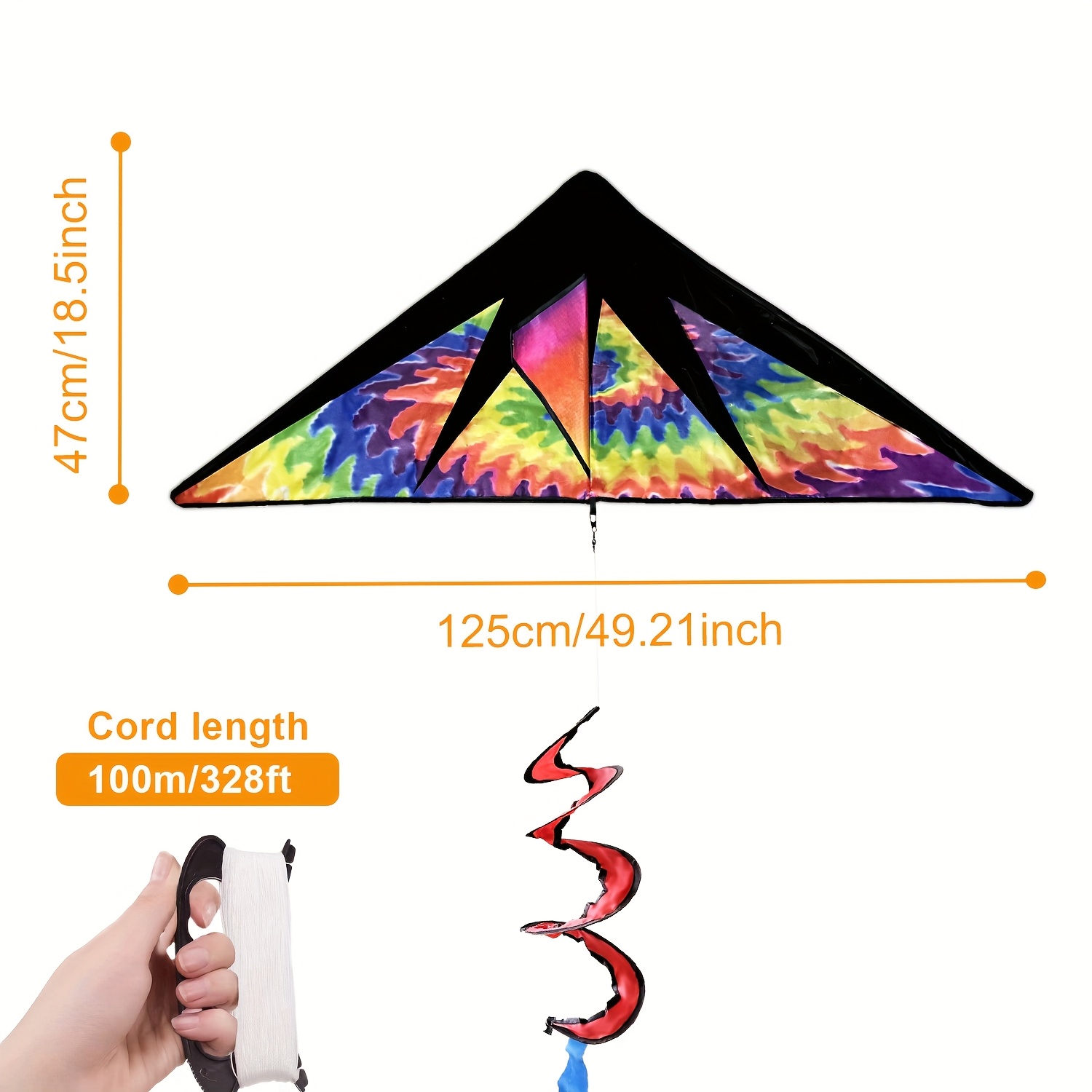 TEMU 1pc Flame Spiral Tail Kite - 3d Multicolor Stunt Kite With 328ft Free Board, Suitable For Outdoor Beach And Park Entertainment,extremely Easy To