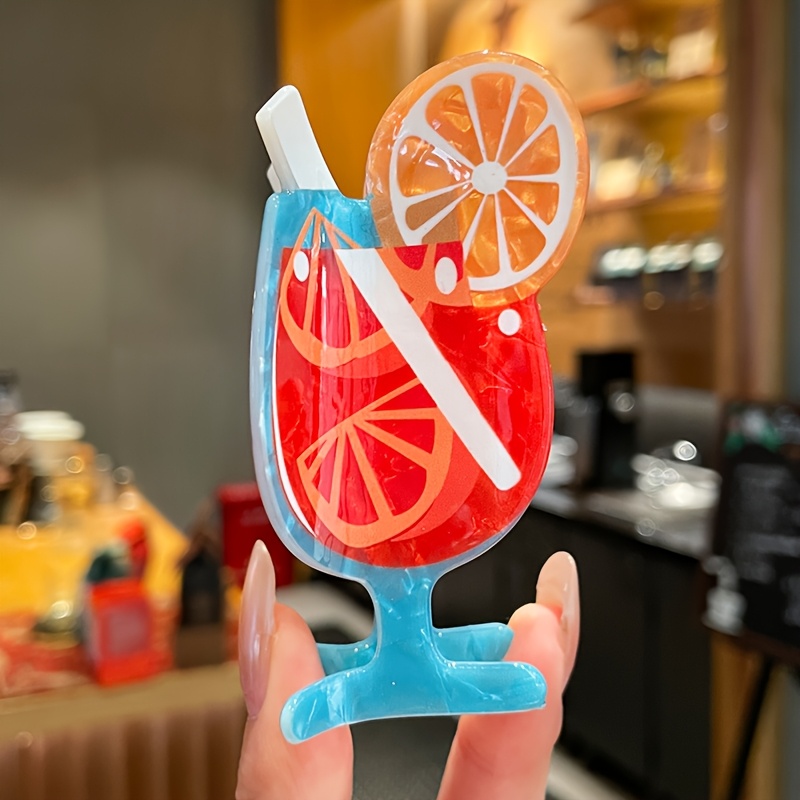 TEMU Pince à cheveux de tasse à boisson orange avec queue de unique | Acrylique créatif, style Y2K élégant, antidérapante et ferme, grande taille,