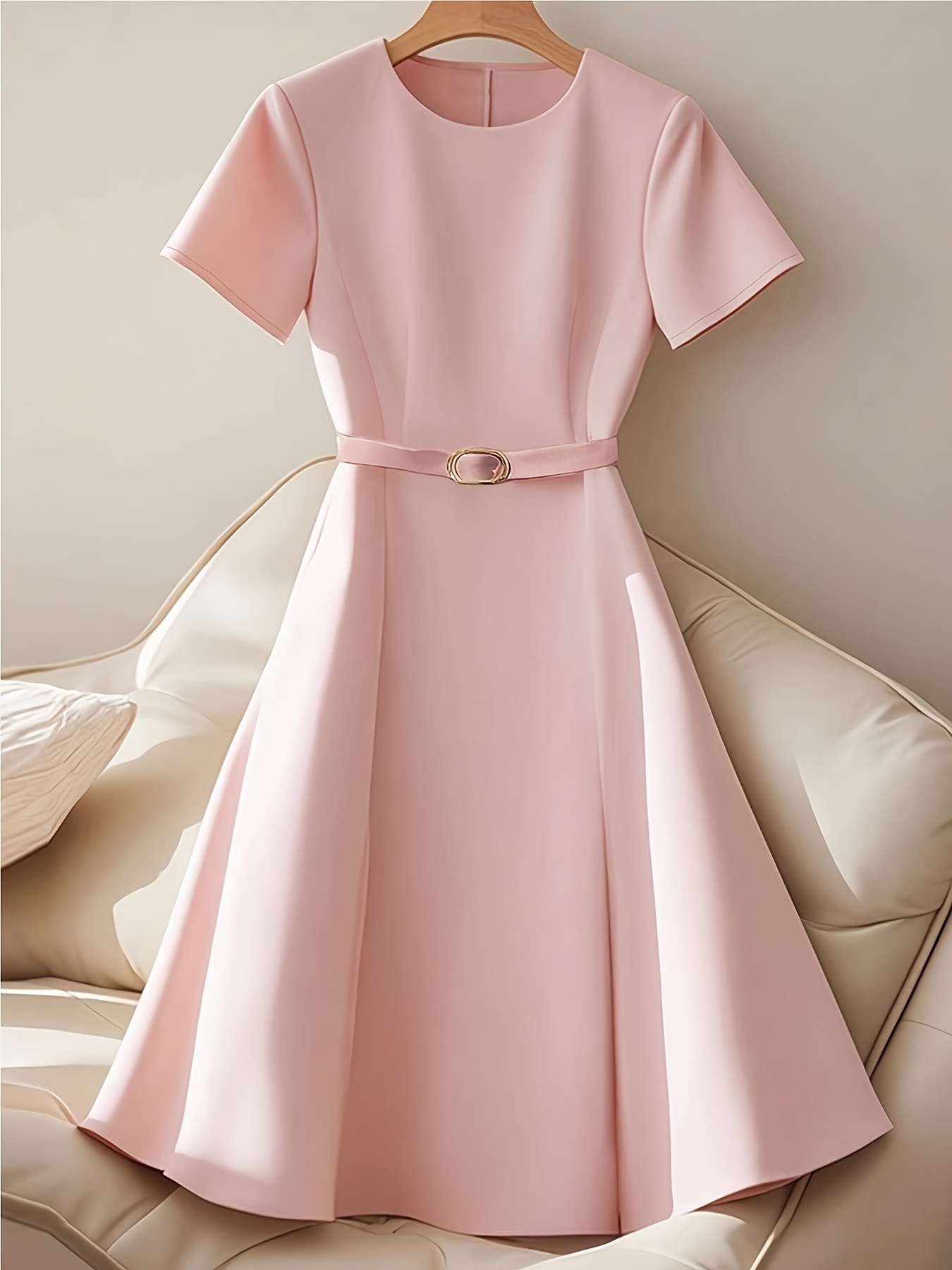 open lace back dress Pleated Waist Cami Short Dress In Pink main image 1