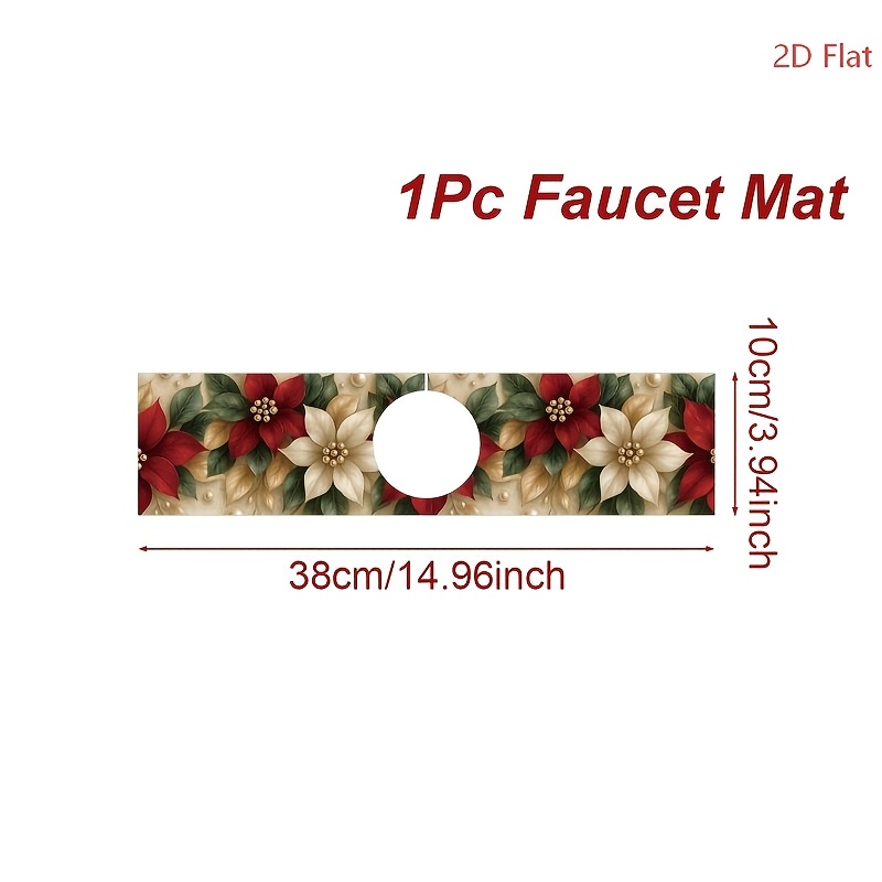 TEMU 1pc, Christmas Dish Drying Pad, Poinsettia Faucet Absorbent Mat, Christmas Home Decor, Decoration, Bathroom And Kitchen Countertop Storage, Home