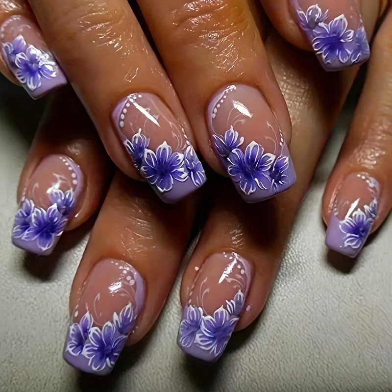 Upgrade Your Look: 24pcs Short Square Press-on Nails, Elegant And -, Detachable False Nails With Jelly Glue And 1 Nail File