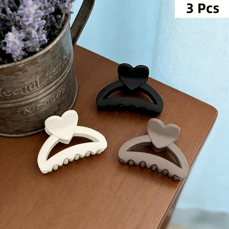 TEMU 3/5pcs Milk Coffee Matte Heart-shaped Hair Clips, Women's Universal Hair Clips, Non-slip, Medium Hold, Matte Texture, Half-up Hairstyles,