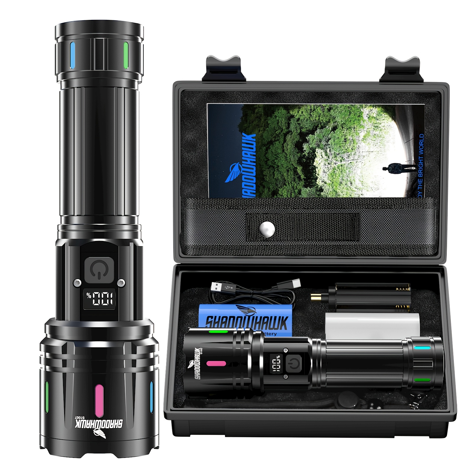 Shadowhawk Torch Led Rechargeable, Led Flashlight Extremely Bright Xhm90.2 Torches Usb, 5000mah, Strong Tactical Flashlight Battery Operated, Flashlight For Outdoor Emergencies