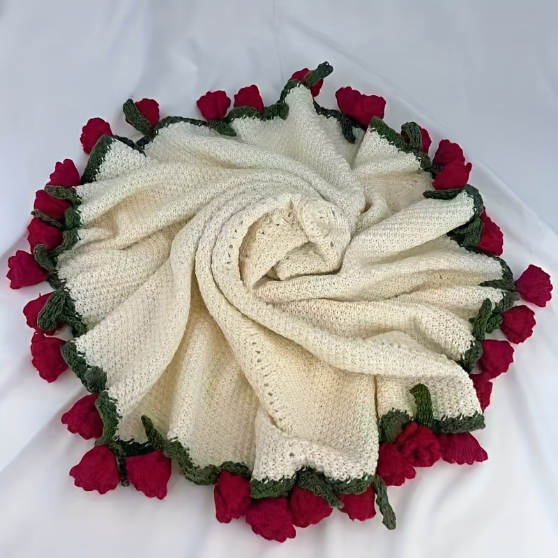 Handmade Crocheted Rose Bouquet Shawl Elegant Floral Wrap with Red Roses,  Soft Warm Pashmina for Women, Valentine'S Day Gift, Wedding, Anniversary 