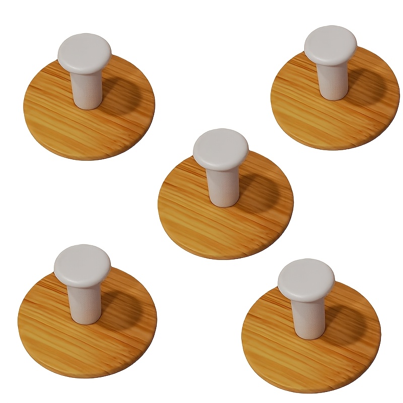 TEMU 5pcs White No-drill Minimalist Hooks, Wood Grain Design, , Self-adhesive, Wall-mounted, Suitable For Kitchen, Bathroom, Entryway And