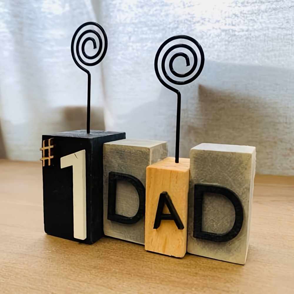 

No.1 Dad Photo Clip, Wood Photo Frame Holder With Swirl Wire, Place Card Hoder, Table Picture Stand Table Card Holder, Picture Card Paper Note Clip, Perfect Father's Day Gift