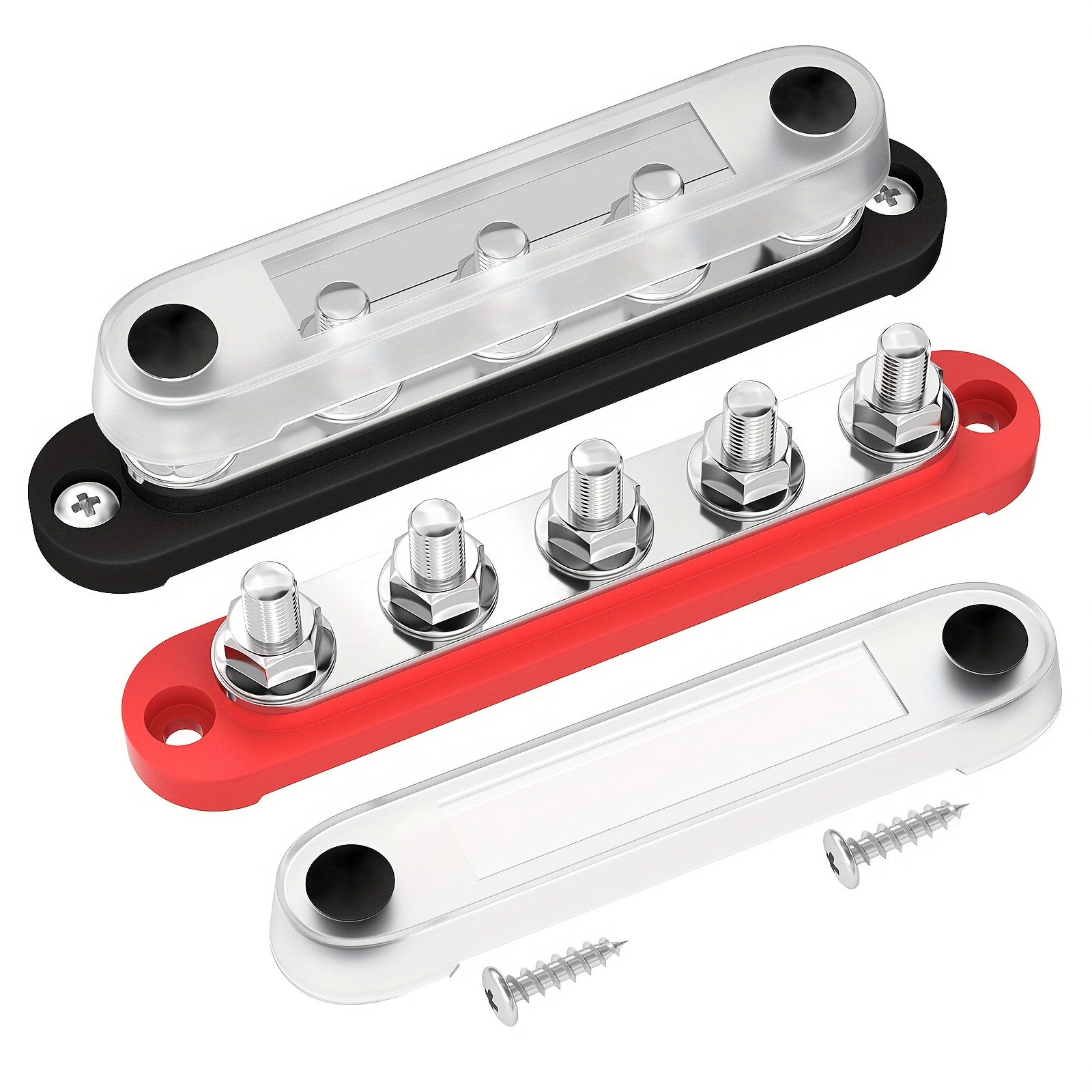 Image of 5 X 5/16" (m8) Terminal Studs 12v Block With Cover Positive & Negative Battery Distribution Block 12v Bus Bar For Automotive