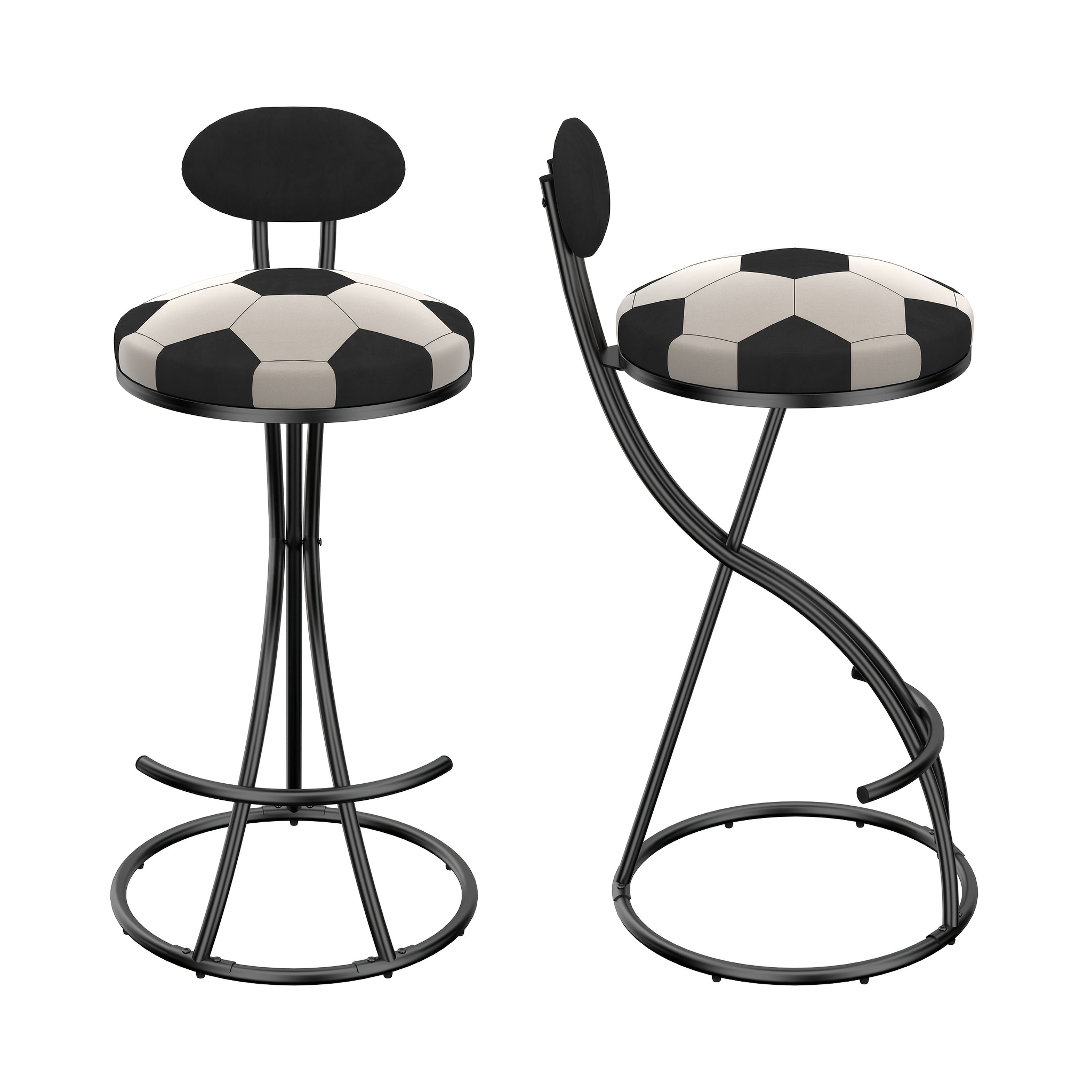 Pair of Contemporary Velvet Bar Stools with Counter Height, Featuring a Golden Metal Frame And S-Shaped Stripe Backrest, Upholstered Round Chairs Inspired by Basketball And Soccer, Complete with Footrest for Dining Areas, Kitchens, And Bars
