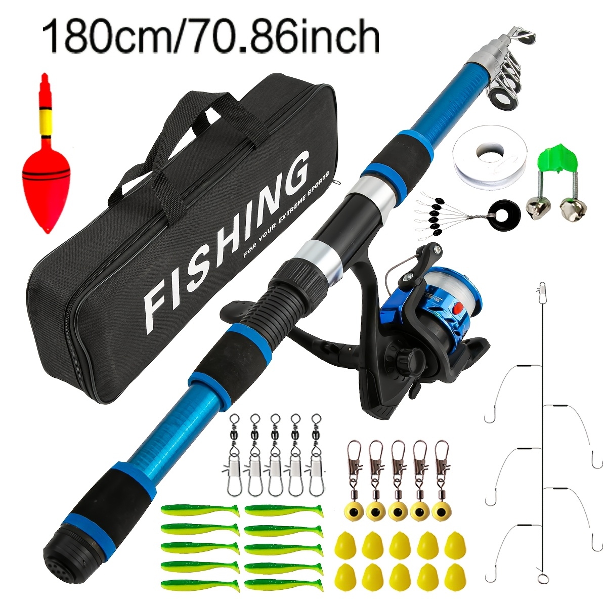 TEMU /2.1m Options Portable Telescopic Fishing Rod Combo, Spinning Reel And Full Additions And Carry Bag Included, Perfect For Beginners! Great For