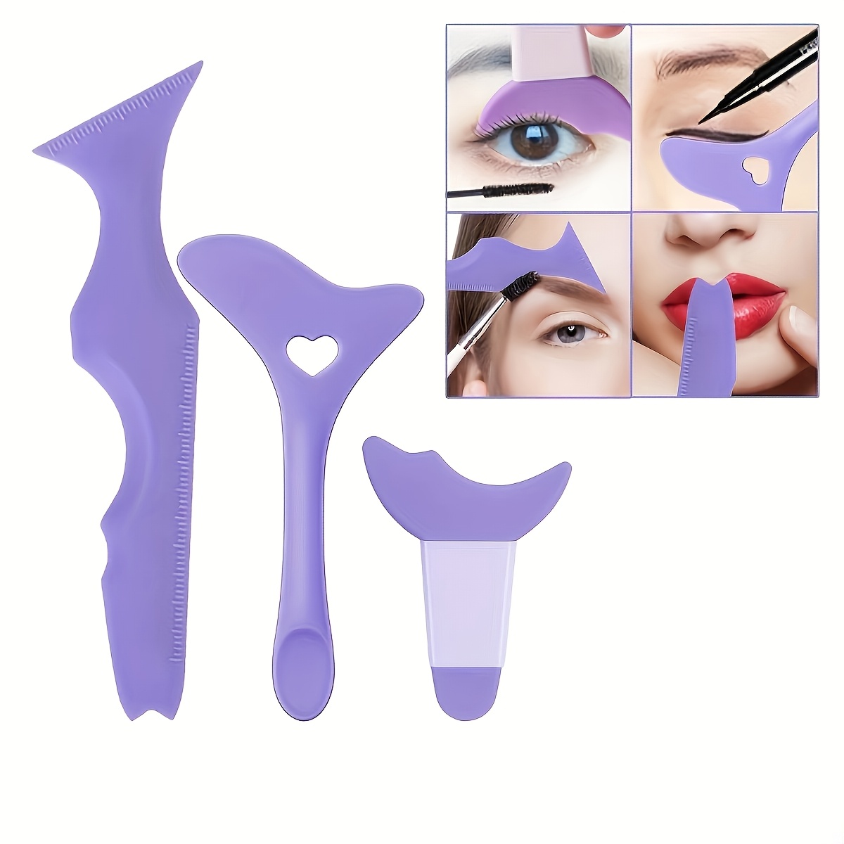 TEMU 3pcs Silicone Eyeliner Template Set, Multi-functional Silicone Eye Makeup Application Tool, Mascara Shield, Eyeliner Guide, Easy To Clean,