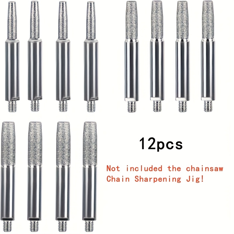 Chainsaw Sharpening Stone, Chainsaw Sharpening Wheel, 12pcs High Hardness Diamond Chainsaw Sharpener - Burr Stone File With 3 Sizes Of Diamond Sharpening Wheels (4mm, 4.8mm, 5.5mm)