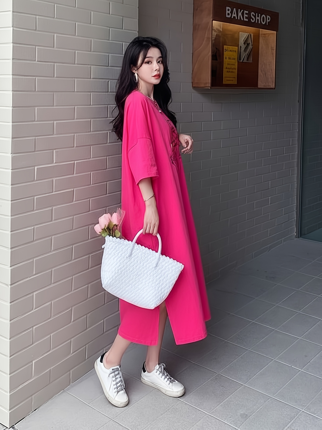 korean oversized dress new womens summer korean style fashionable long knee length