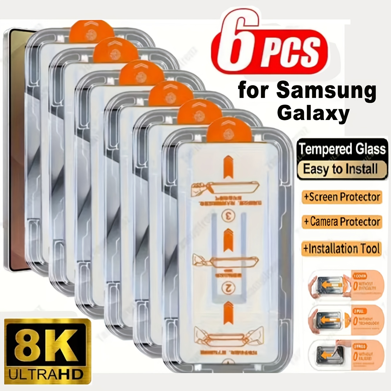 Image of 6-sheet Set Of 8k Tempered Glass Screen Protectors, Suitable For Galaxy A35/a36/a37/a55/a56/a57/s24 Fe/s25 Fe - Anti-scratch, Impact Resistant, Dust-proof Box Packaging