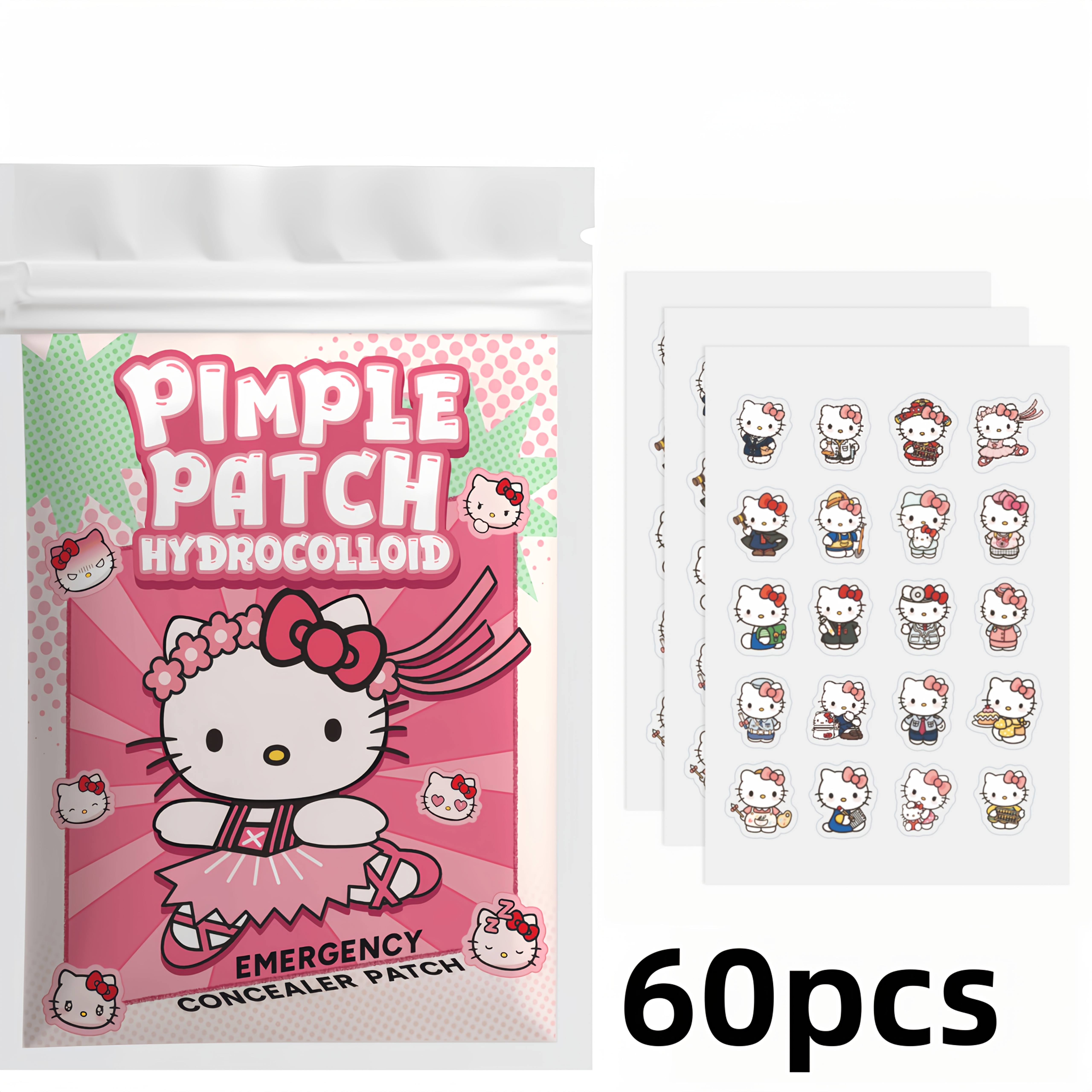 Image of 20/60pcs Cartoon Hydrocolloid Patches, Hello Kitty Design For Covering And Skin