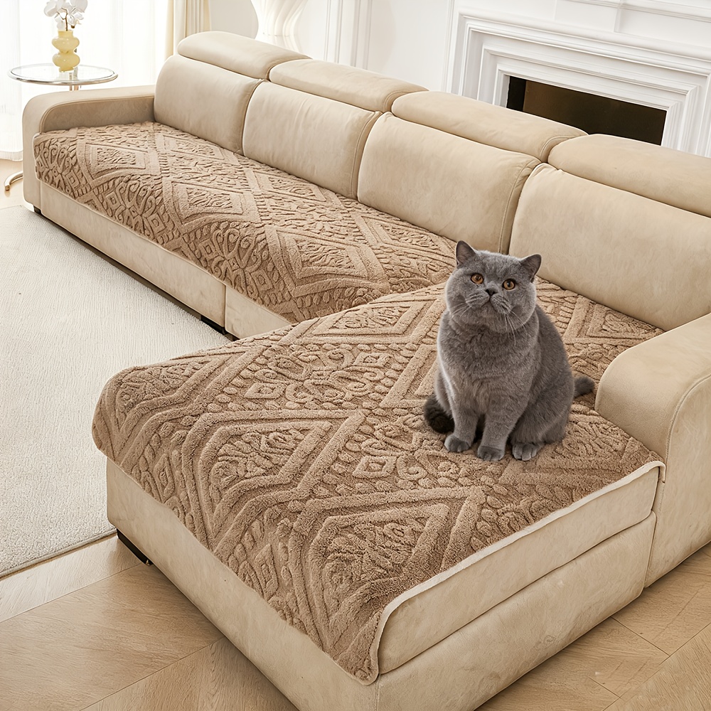 TEMU 2pcs Bohemian Style Sofa Covers, Jacquard Thick Plush Sofa Cushion, Pet Sofa Cover, With Anti Slip Bottom Protector, Soft And Comfortable,