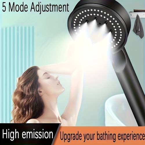 This High-Pressure Shower Head, Which Offers Five Different Modes, Increases Water Flow by 380%. It Is a Bathroom Accessory Designed to Save Water, Features an Adjustable Spray