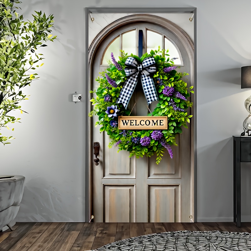 

Welcome Wreath Door Cover - Polyester Decor For All , Parties & , 70.87x35.43 Inches