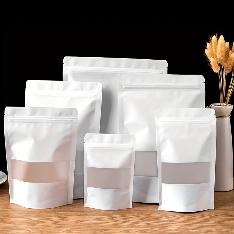 100pcs white frosted   paper bags moisture proof self sealing with   for food coffee dried fruits pe material 0 28mm thickness ideal for small business packaging   winter new year