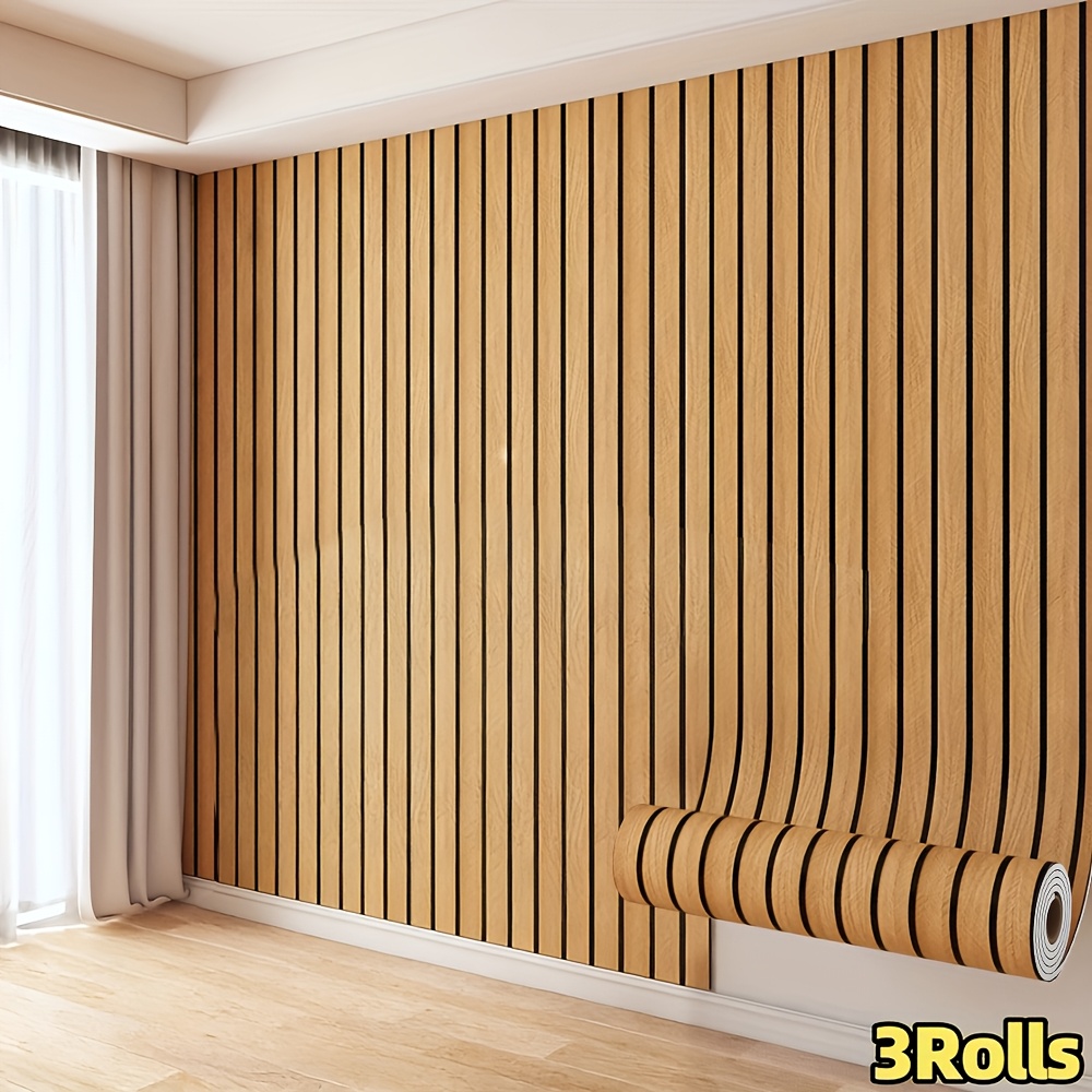 1/3 Roll Printed 2d Wood Grain Grid Self-adhesive Wallpaper - 2.1mm Straight Grain Design, Ideal For Living Room Tv Backdrops And Feature Walls, Easy To Peel And Apply, Modern Home Decor