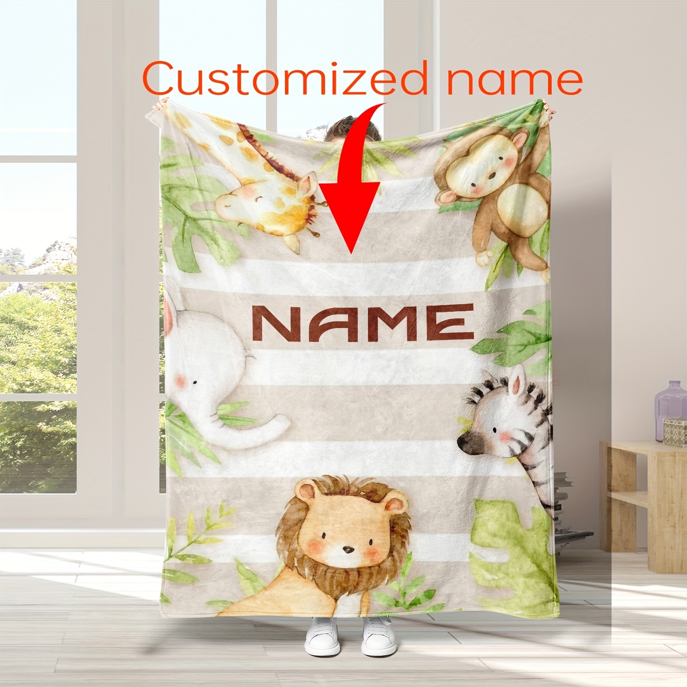 

1pc Customized Flannel Blanket, Animal Collection Series Printed Blanket, Customized Name, Gift Blanket For Boys, Girls, Relatives, Friends, Sofa, Office Bed, Camping Travel, Multi- Gift