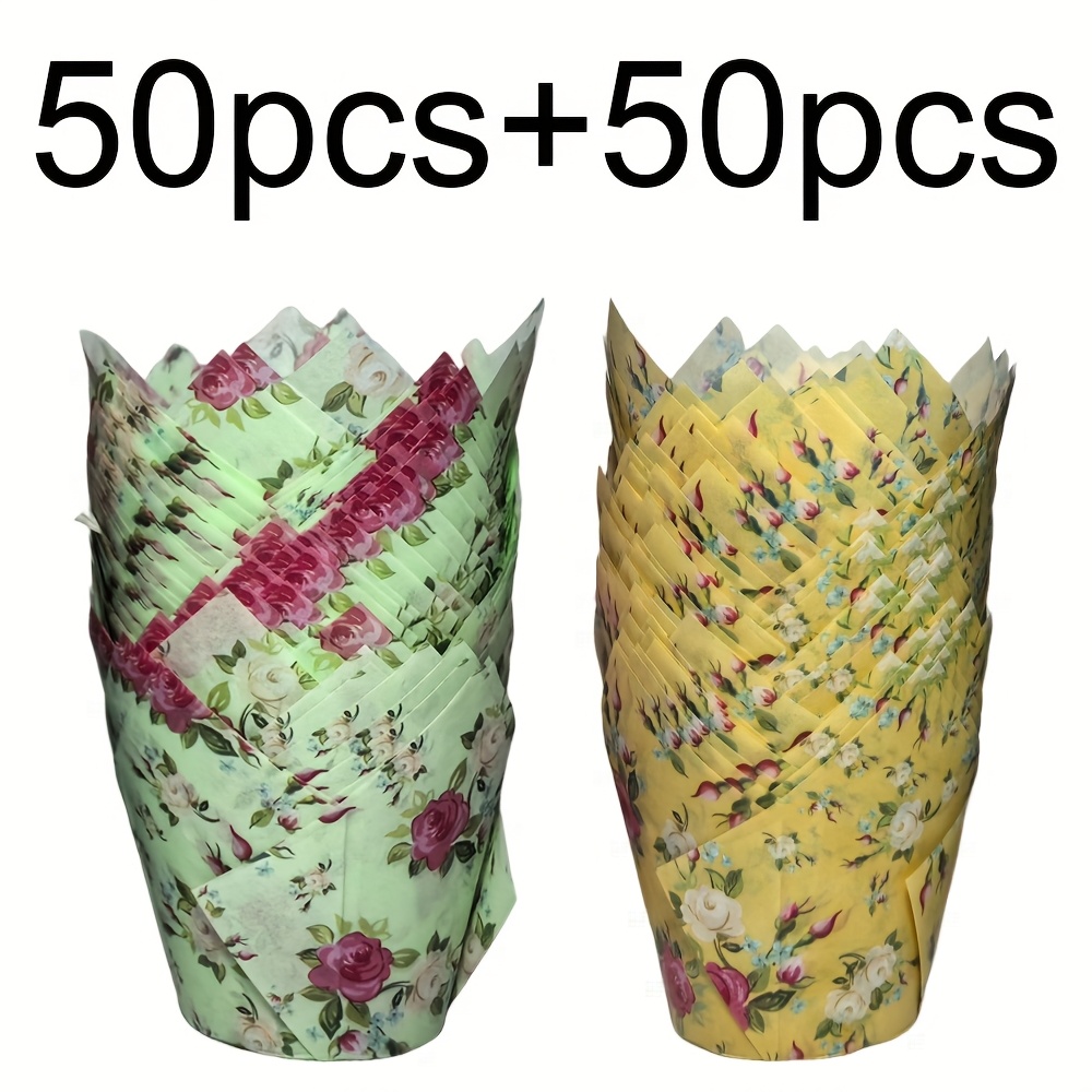 100pcs/150pcs Pancake Oil Proof Liner Standard Size, Made Of Oil Proof Tulip Cake Paper Cups, Suitable For Microwave Ovens, Ovens, And Air Fryers, Random Color