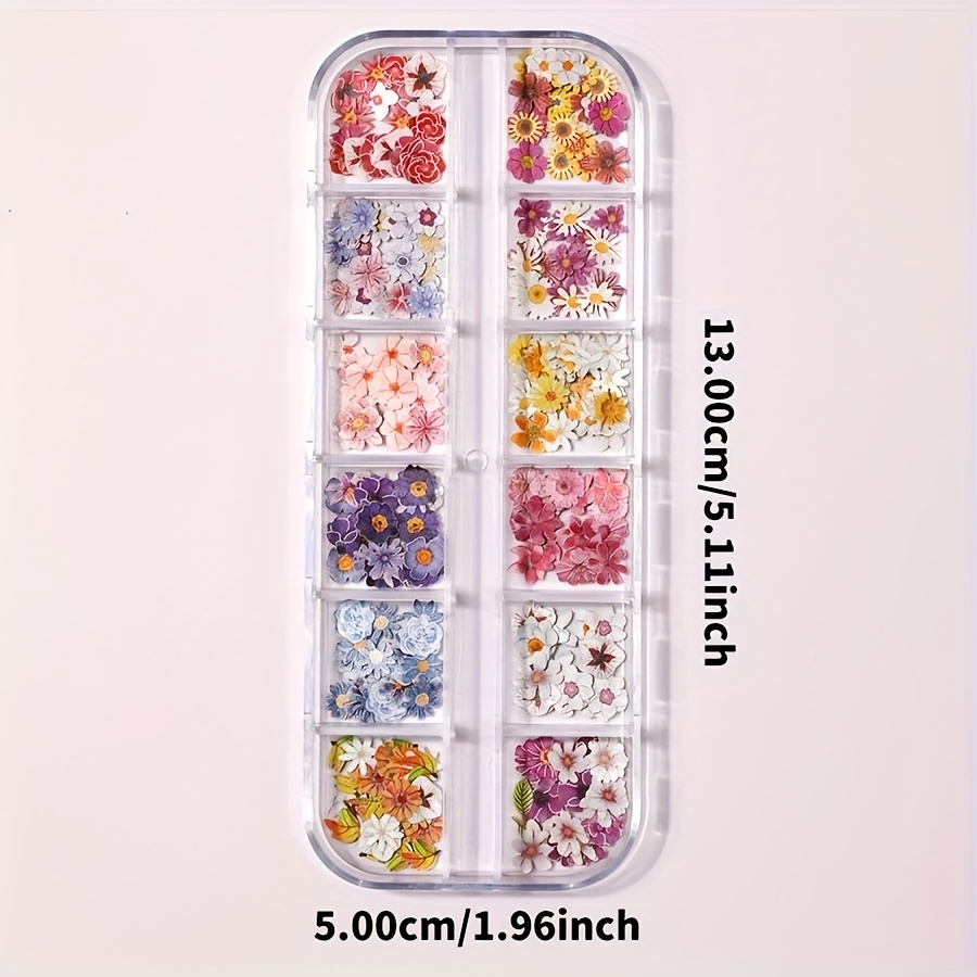 Image of 300pcs Of 12 Grid Epoxy Resin Filling Set - Flowers, Suitable For , Diy Crafts And Nail Design, Valentine's Day And Mother's Day Gifts, Resin Mold Filling Materials