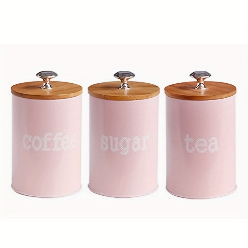 Image of 3pcs/set Sugar Tea , Dust-proof Bamboo Lid Container Multifunctional Box, Tea Coffee Home Decoration Can Mason Candle Can, Additions With Lid Coffee Additions Kitchen Supplies