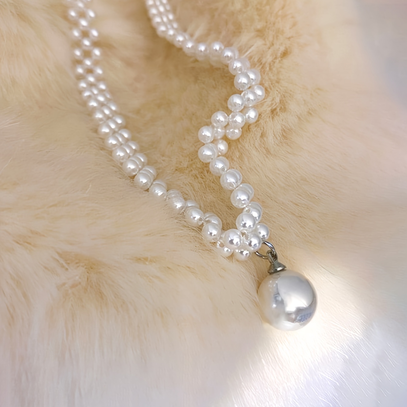 2pcs Elegant White Beaded Bow Jewelry Set, Necklace & Earrings