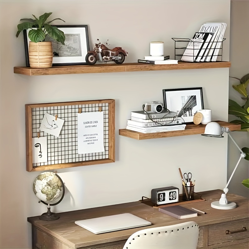 4pcs Vintage Wooden Floating Shelves Organizer, Rustic Wall Mounted Kit