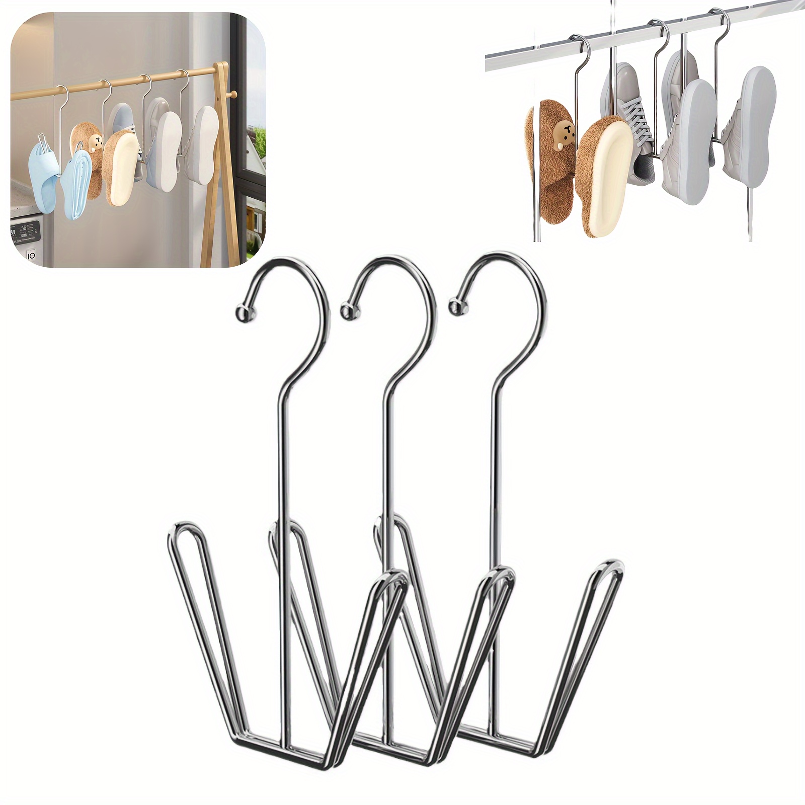 

2/6pcs Stainless Steel Shoe Rack Hooks - , Space-saving Hanging Organizer For Closet, , Design For Home & Laundry Storage