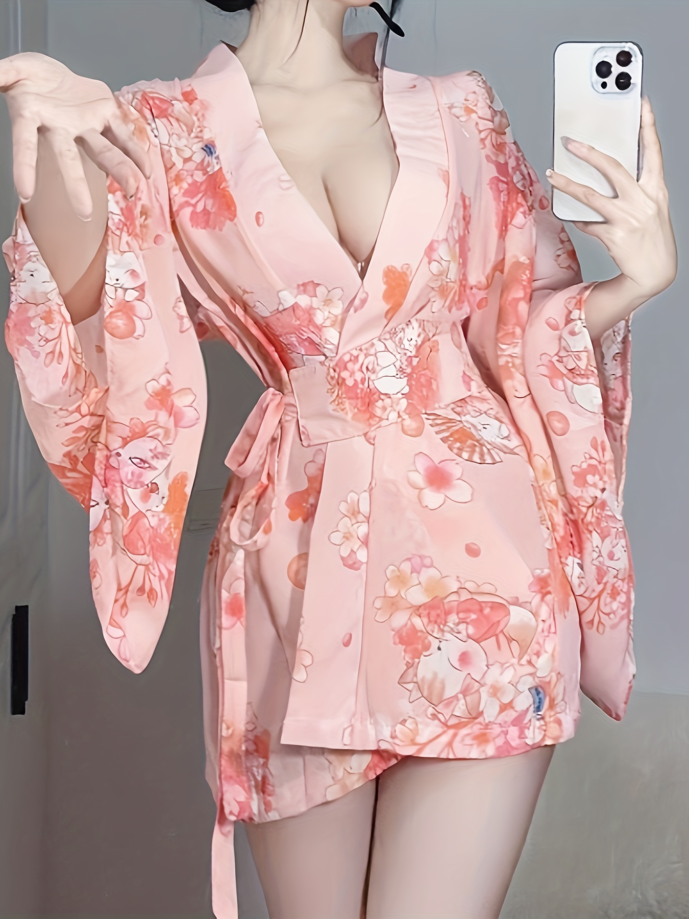 Bata Sexy Ribete Encaje Mujer Kimono Satén Manga Larga Ropa - Temu Spain