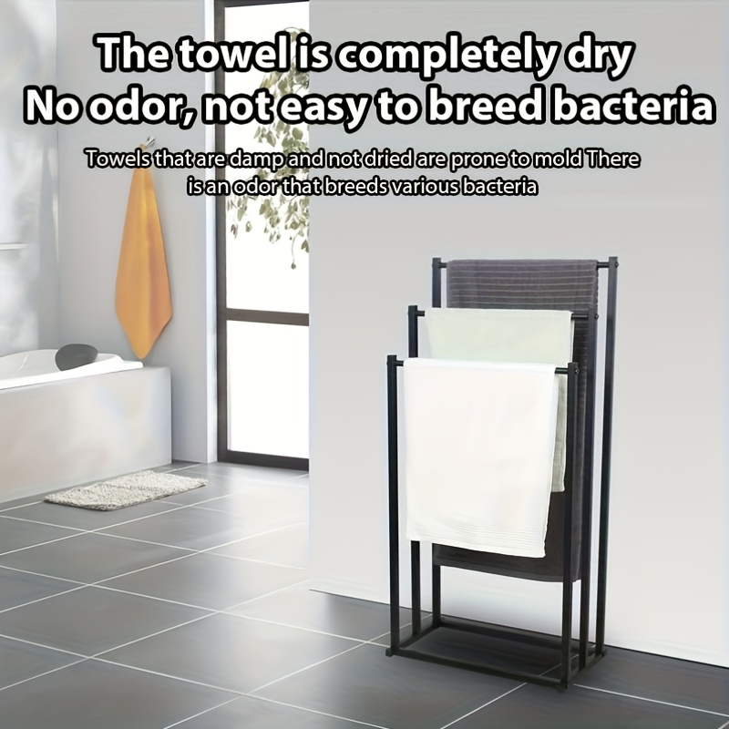 Image of 3-layer Black Metal Towel Rack, Independent Towel Rack, Simple And Multifunctional, Storage Space, No Installation Required, Suitable For Bathrooms Or Showers
