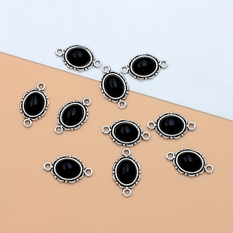 TEMU Set Of 10 Black Connector Earrings Made From Alloy, Featuring Ancient Silvery Tibetan Designs. Perfect For Bracelets, Earrings, Necklaces, And Handmade Fashion Jewelry With Cross Pendants