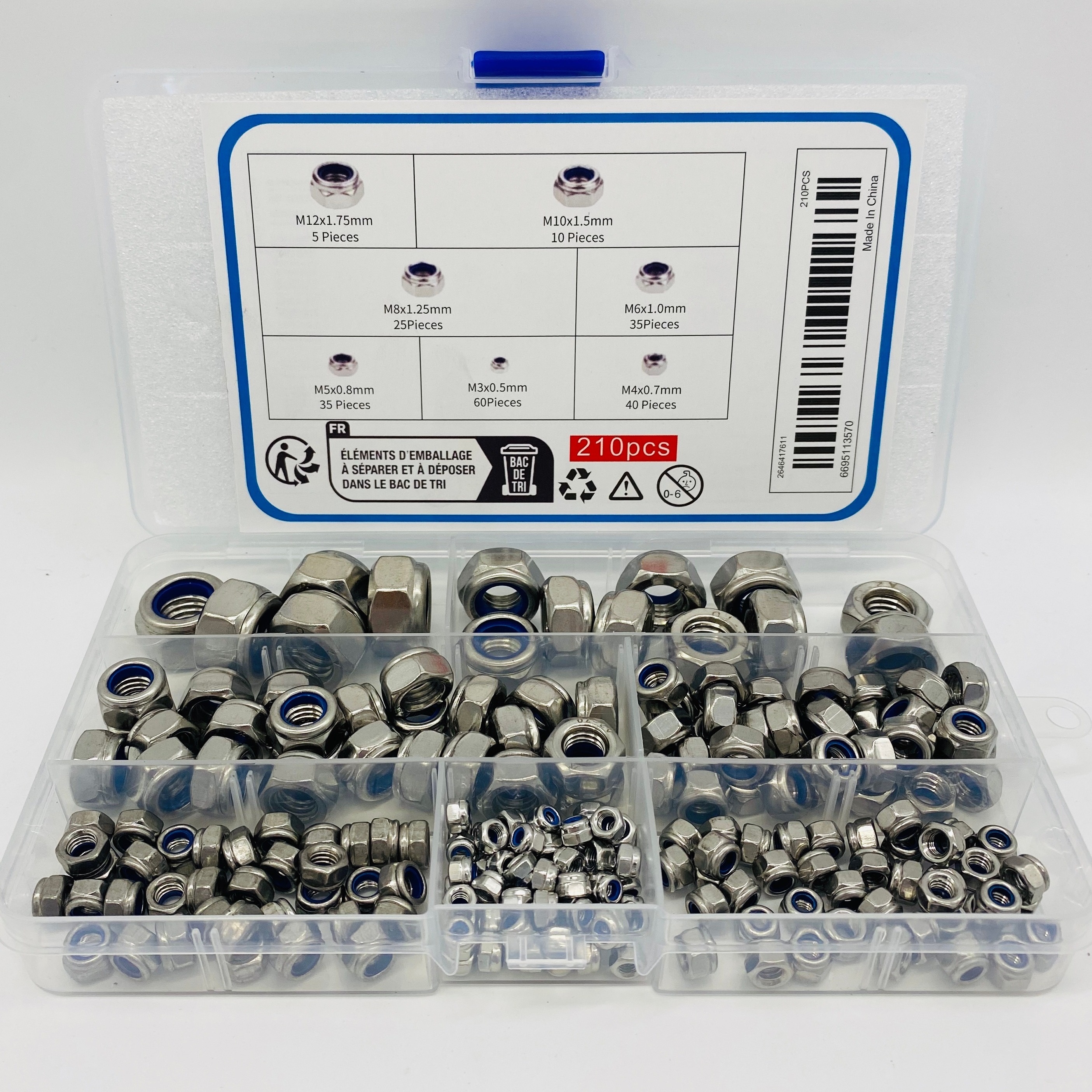 

210/230pcs Steel Nut Set, , M3-m12, Coverage, Thread, -loosening For & Applications