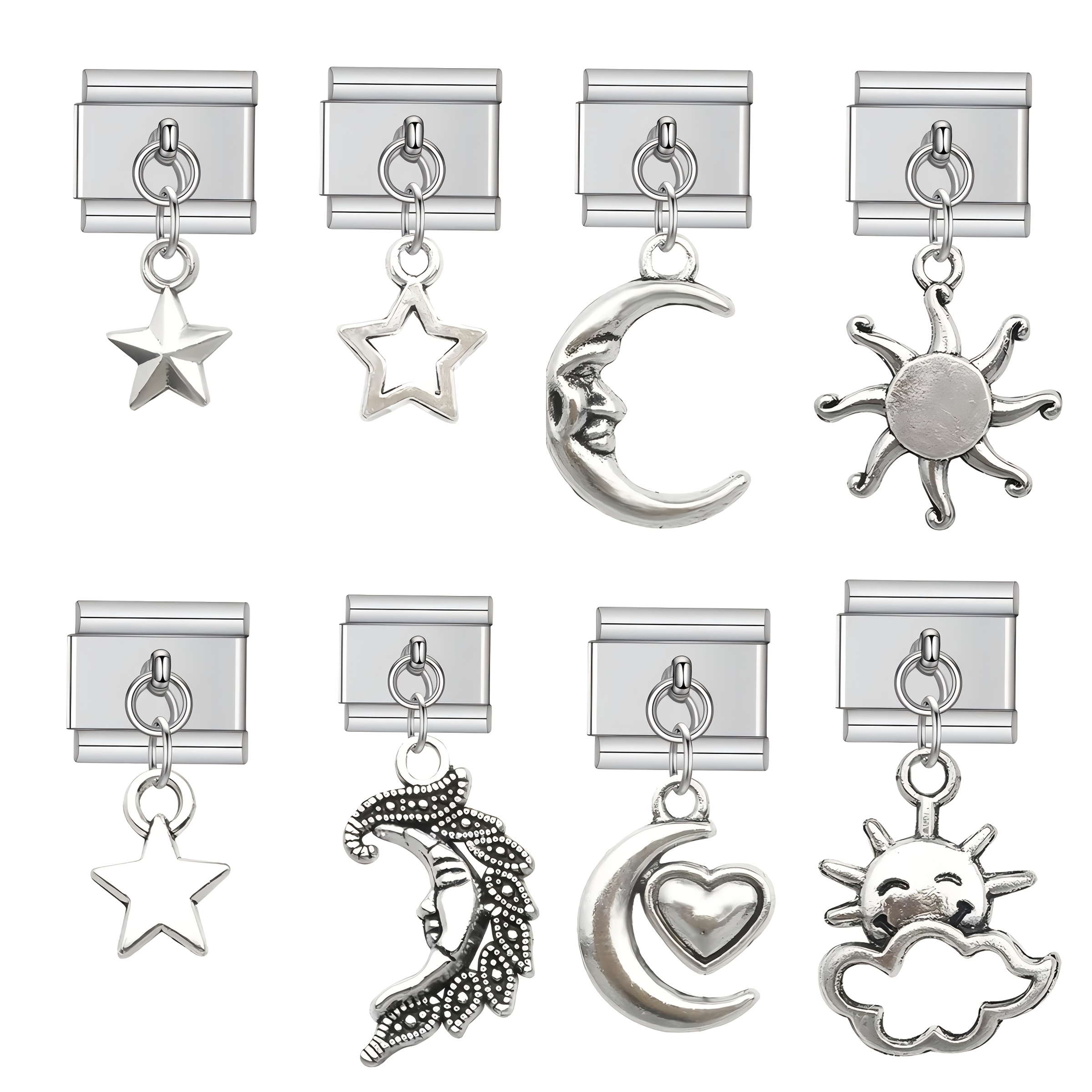 

1pc Elegant 316l Stainless Steel Charm Bracelet With Sun, Clouds, Moon Zinc Alloy Pendants - Italian For Crafting