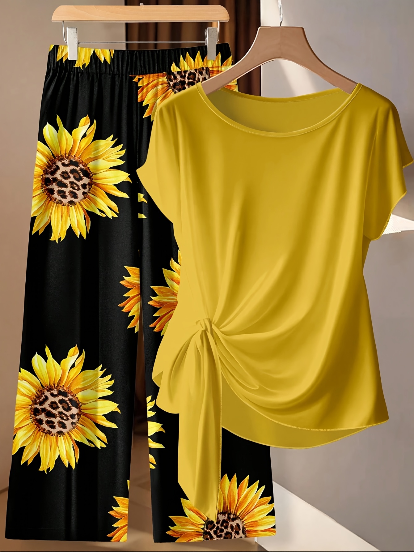 womens fashionable casual popular sunflower print pants set