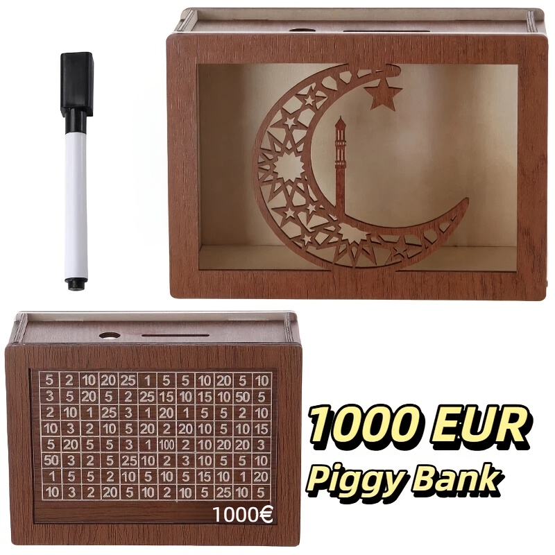 Wooden Savings Box, Perfectly Combines Cash And Currency Targets With Numbers, Used For A $10,000 Goal, Ideal Gift For , High-quality, Ideal Gift For