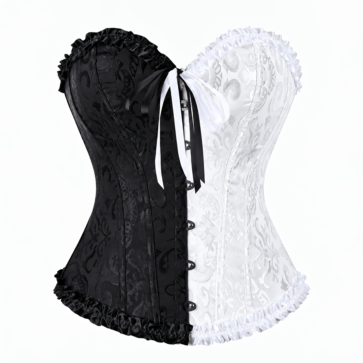 TEMU Black And White Contrast Jacquard Front-button Corset-style Fishbone Waist Cincher