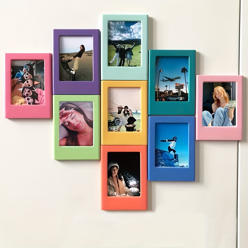 TEMU 8/5pcs Random Colored 3-inch Magnetic Photo Frames, Refrigerator Magnets For Fuji Instax Negatives, Photo Display, Recording Moments - Office,