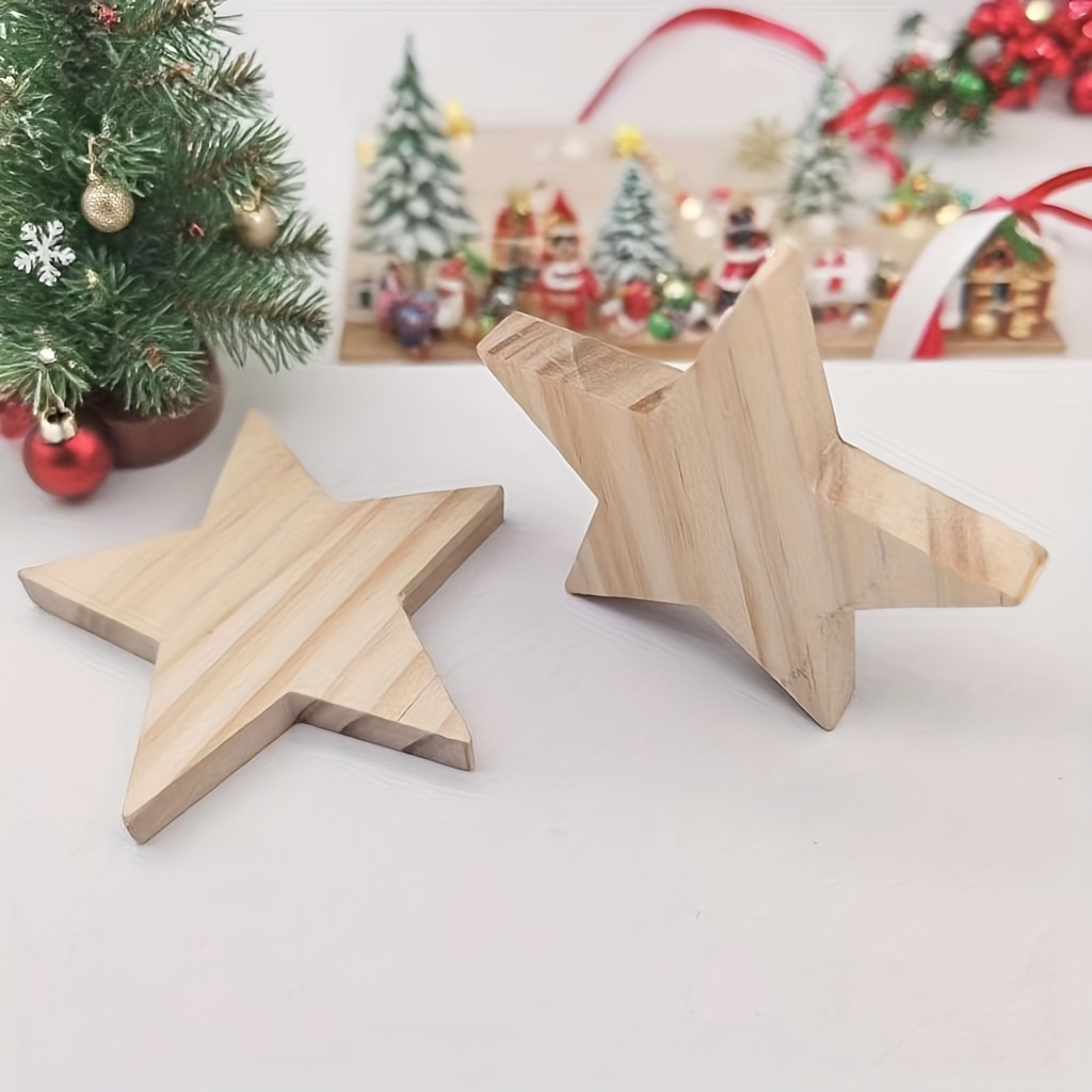 2pcs Small Statue Ornaments, Wooden Stars Can Stand, Sizes: 2.4 Inches And 3.31 Inches. Use For Christmas Table Decoration And Christmas Living Room Decoration