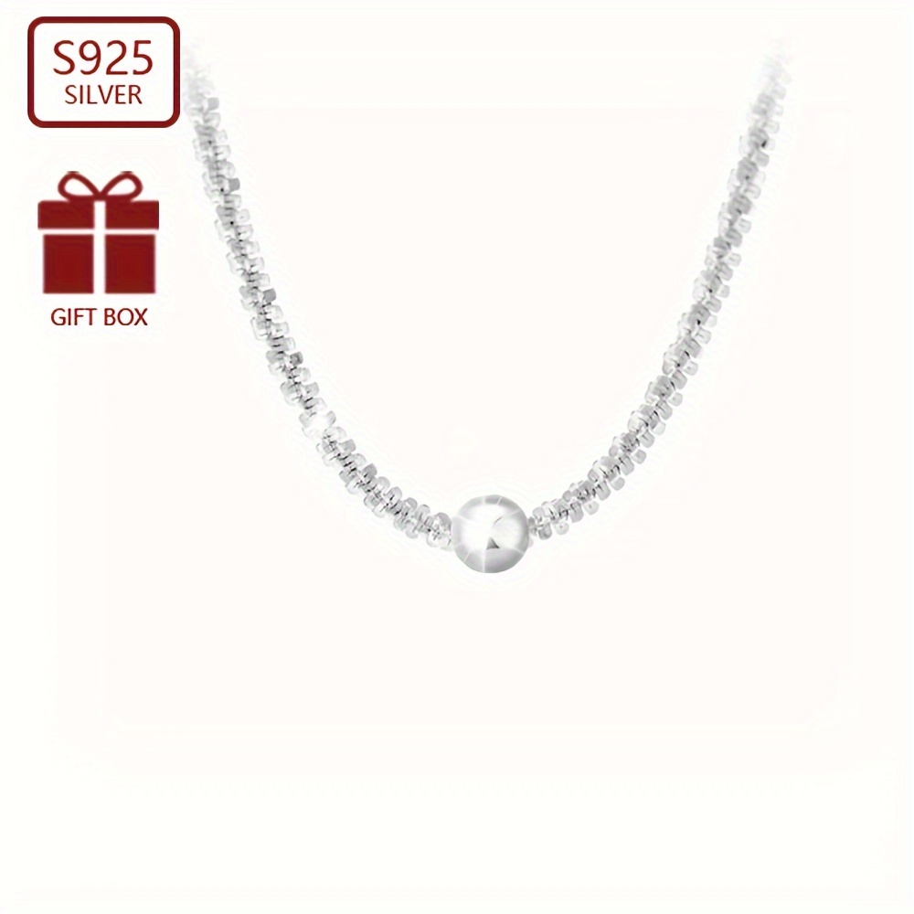 

1pc Minimalist 925 Sterling Silver Bead Ball Charm Necklace, Versatile Daily Wear Elegant Temperament Jewelry, Small Gift For Women