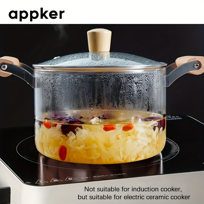 

1 Set Appker Glass Stew Pots With Lids - Transparent Cooking Pots For Stovetop, Induction Compatible, No Pattern, Power-free Use - Ideal For & Kitchen Accessories