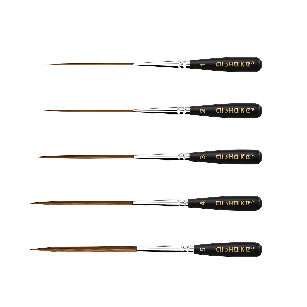 TEMU 5pcs Black Artist Oil And Acrylic Paint Brush Set, Long Hair Liner Short Handle Brushes, Dark Goat Hair, Ultra-long Round, Metal Interface And