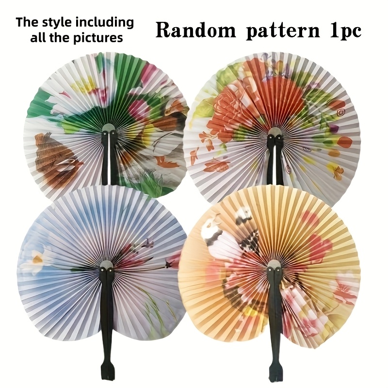 Image of 1pc Of New Portable Folding Small Paper Fan, Traditional Style Painted Paper Fan, Ideal For Gifts, Parties, And Weddings, Random Style