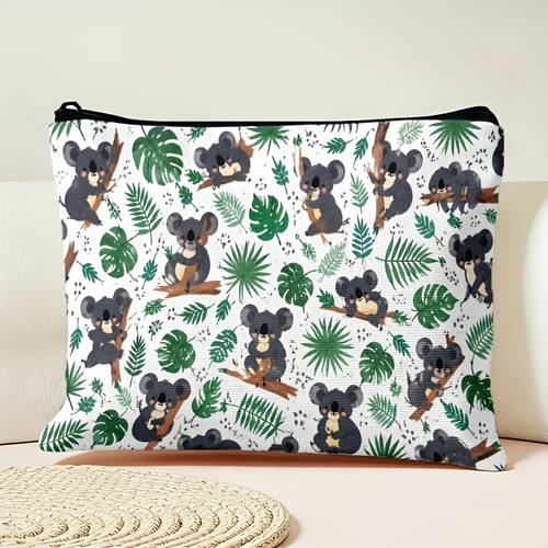 2d flat printed makeup bag zipper koala and hot plants pattern large capacity makeup to clean lightweight and portable thickened travel school daily use