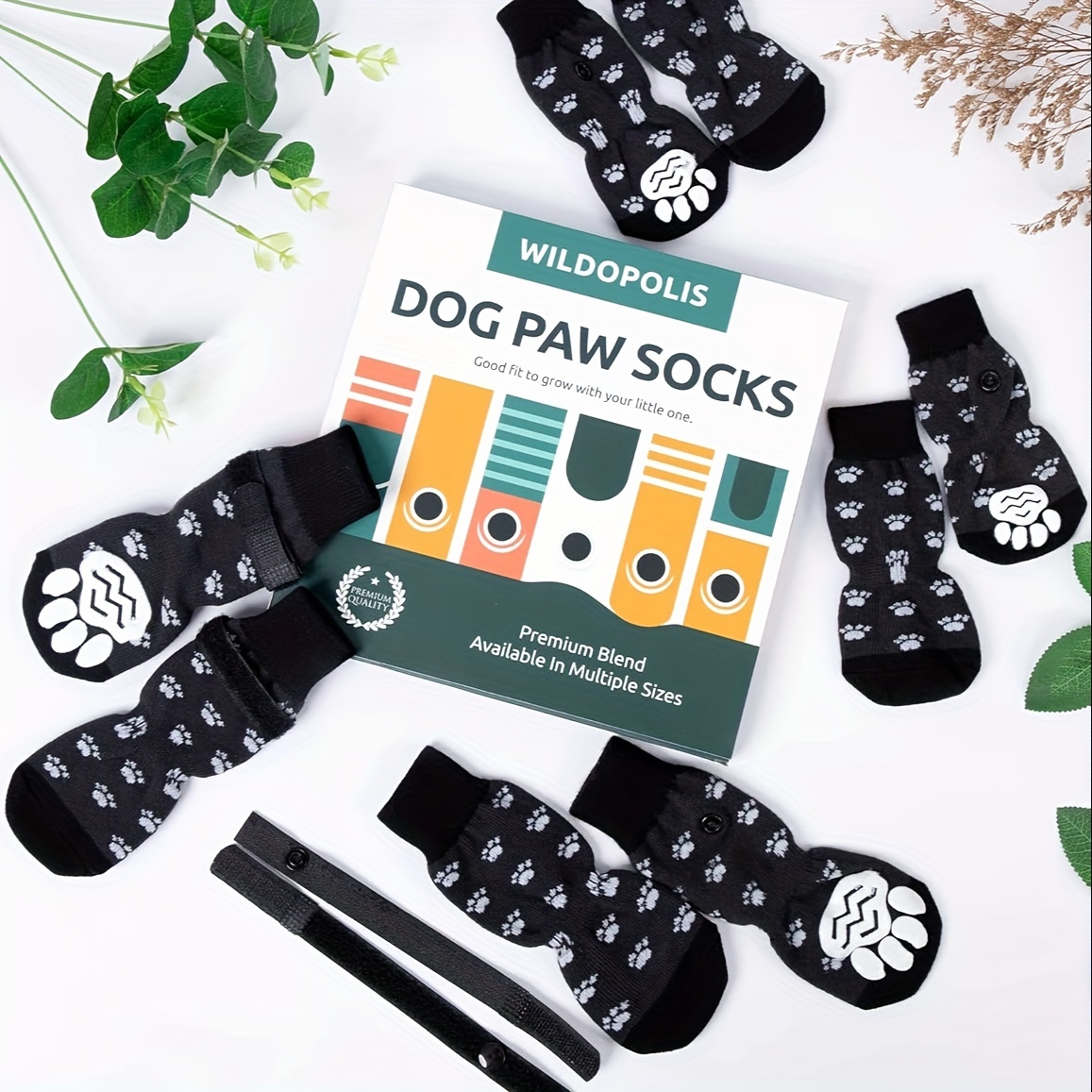 

4 Pairs Of Anti-slip Dog Socks With Adjustable Straps: Paw Protector Socks With Strong Sole Grips, Traction Aid To Keep Small Medium Dogs From Slipping On Indoor Hardwood Floors